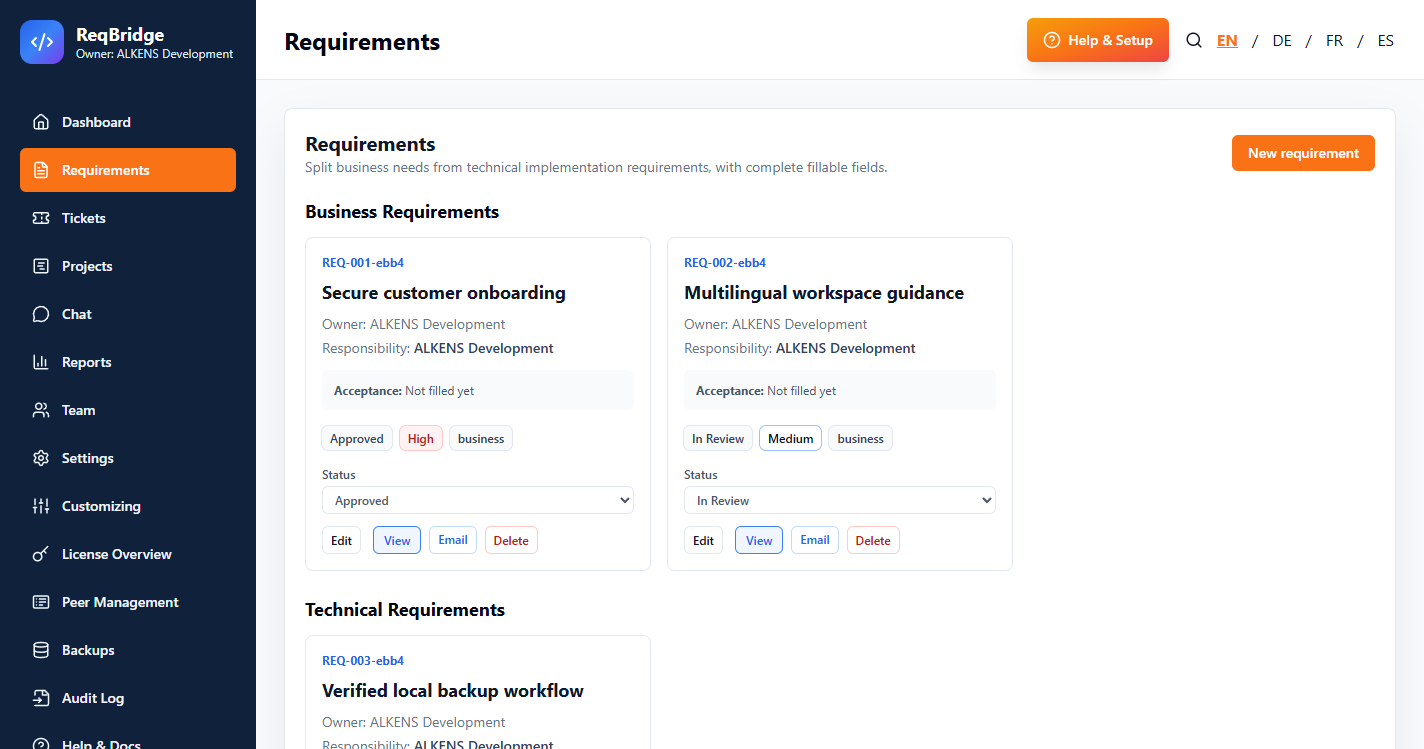 ReqBridge Team requirements workspace